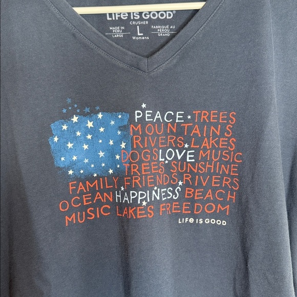 Life Is Good Women's American Flag Short Sleeve V-Neck Crusher Tee Size Large - Picture 3 of 7